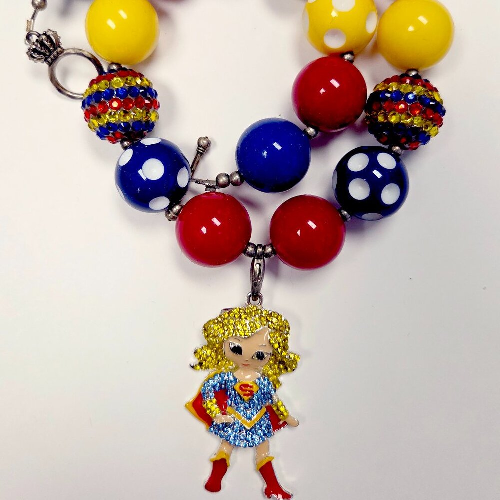 Girls Bubble Chunky Bead Necklace - Super Girl